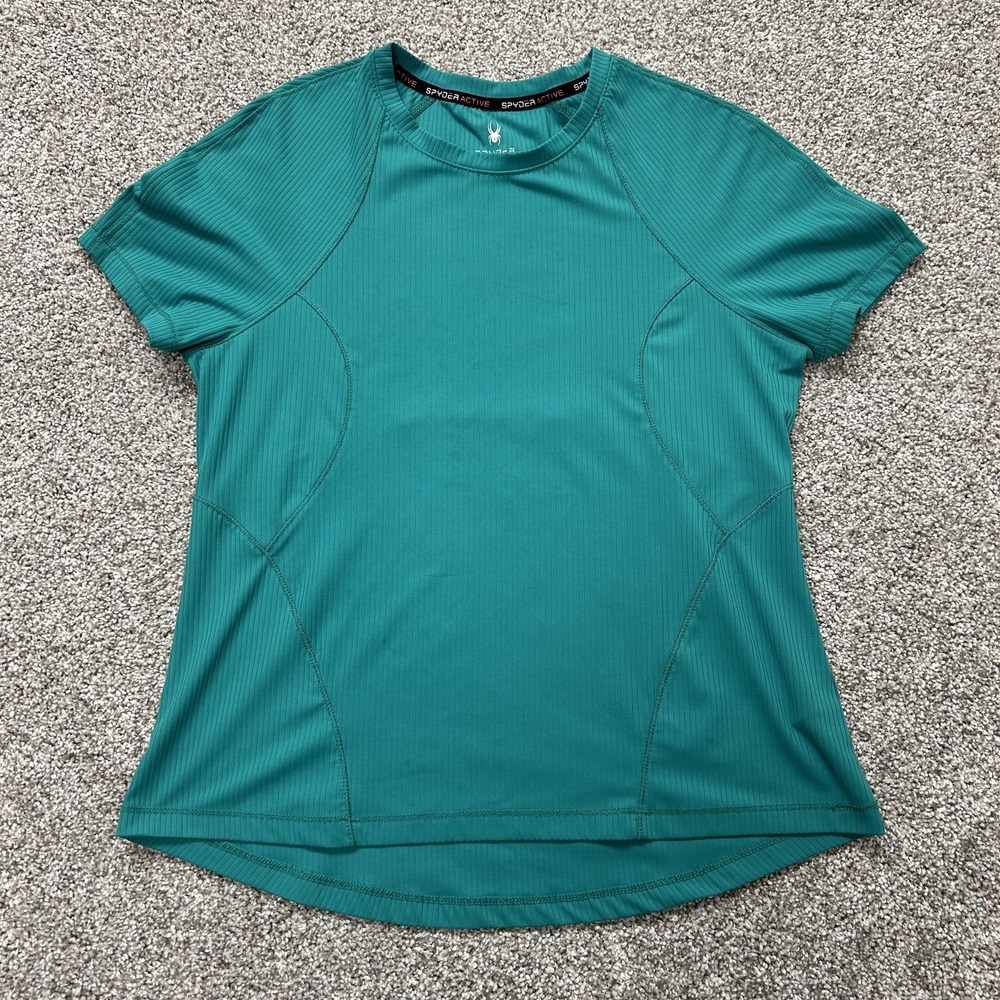 Spyder Shirt Womens Medium Green Short Sleeve Athletic Running Workout Top